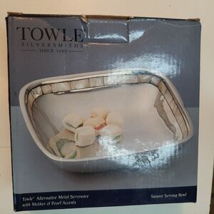 NIB Vintage Towle Silversmiths Square Bowl Dish 5.5" Inlaid Mother Of Pearl